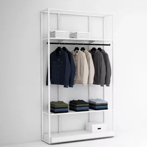 Estantería Modular SQ con estantes y barra colgadora (Tubo Cuadrado25mm)