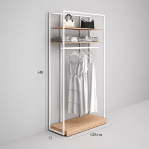 Confección Estantería Modular SQ con estantes, barra colgadora y Tarima (Tubo Cuadrado25mm)