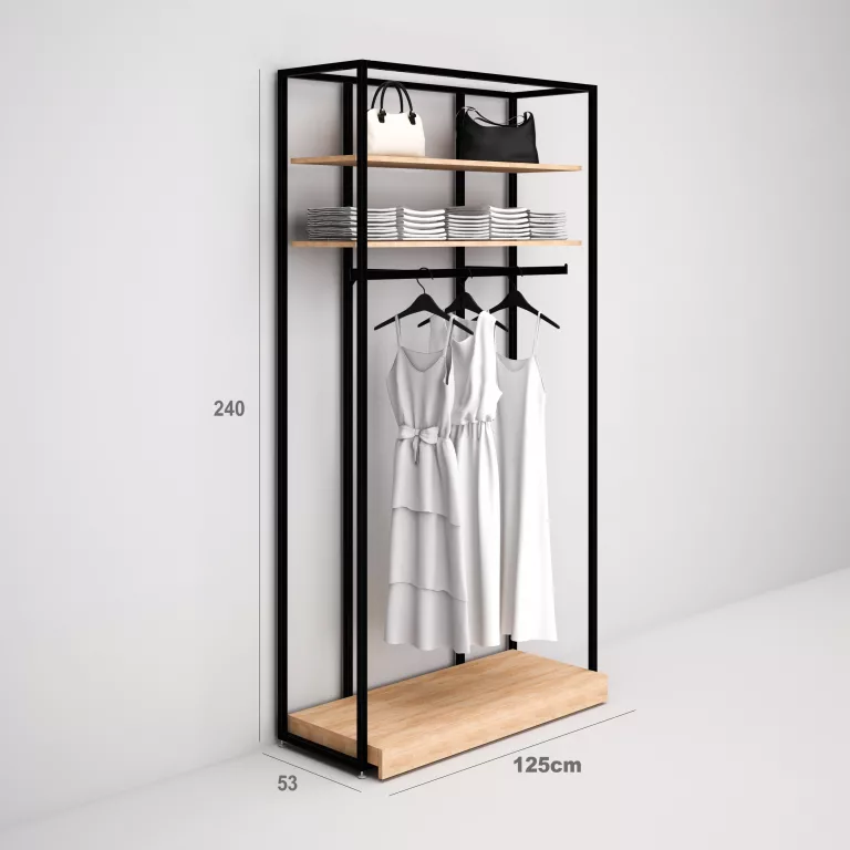 Estantería Modular SQ con estantes y barra colgadora (Tubo Cuadrado25mm)