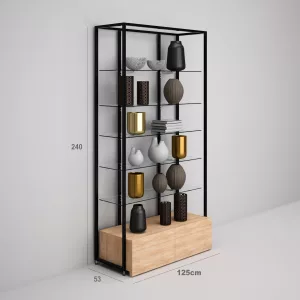 Complementos hogar Estantería Modular SQ con estantes de cristal y cajonera (Tubo Cuadrado25mm)