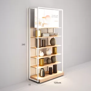 Estantería Modular SQ con estantes de madera iluminados led, cajonera y visual led (Tubo Cuadrado25mm)