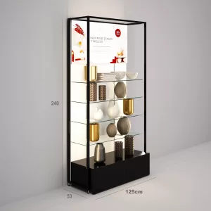 Estantería Modular SQ con estantes de cristal, cajonera y visual led (Tubo Cuadrado25mm)