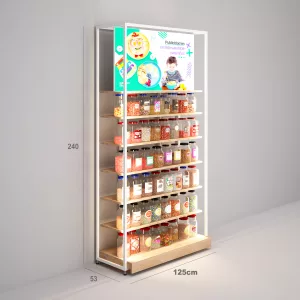 Estantería Modular SQ con estantes de madera, tarima y visual led (Tubo Cuadrado25mm)