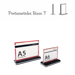 Portacartel poliestireno horizontal base T negra