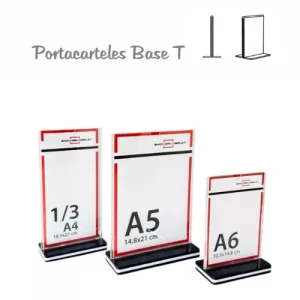 Portacartel poliestireno vertical base T negra
