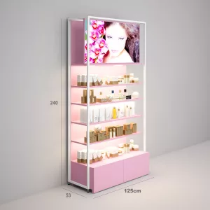 Estantería Modular SQ con estantes cristal, cajonera, fondo liso y visual Led (Tubo Cuadrado25mm)