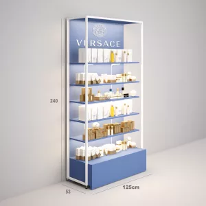 Estantería Modular SQ con estantes cristal, cajonera, fondo liso y visual Led (Tubo Cuadrado25mm)