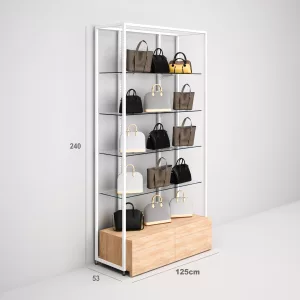 Estantería Modular SQ con estantes cristal y cajonera (Tubo Cuadrado25mm)