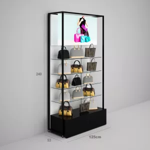 Estantería Modular SQ con estantes cristal, fondo liso, cajonera y visual Led (Tubo Cuadrado25mm)