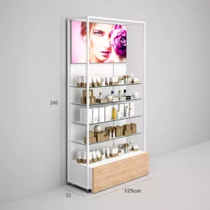 Estantería Modular SQ con estantes cristal y cajonera (Tubo Cuadrado25mm)