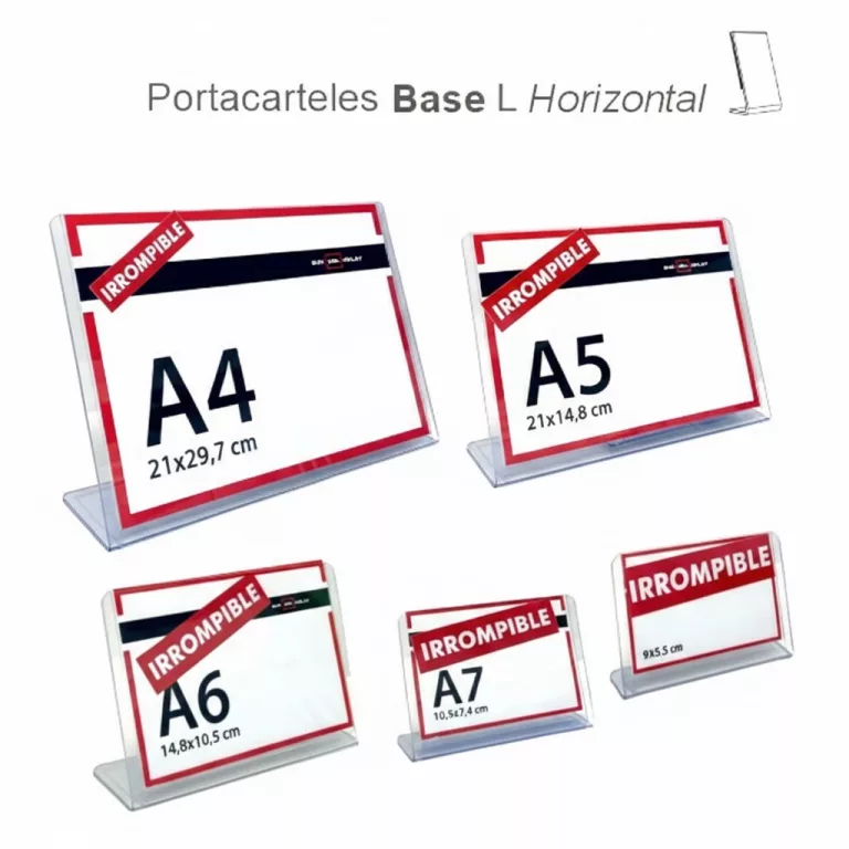 Portacarteles metacrilato Horizontal BASE L Irrompible