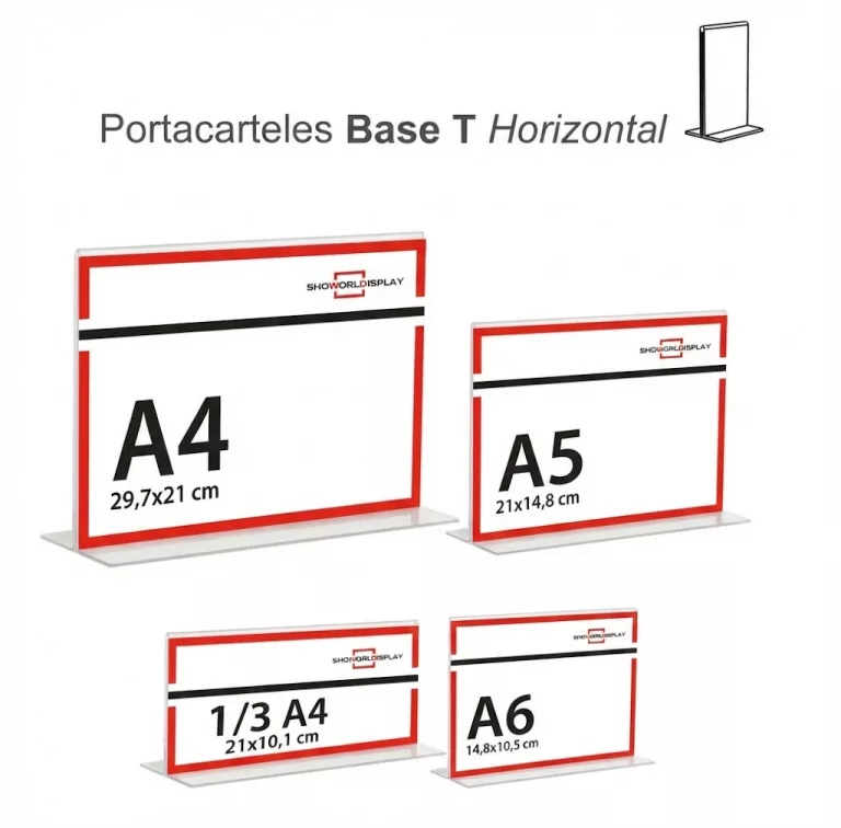 Portacarteles metacrilato HORIZONTAL BASE T