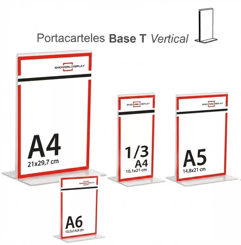 Portacarteles metacrilato VERTICAL BASE T