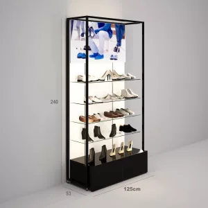 Estantería Modular SQ con estantes cristal, cajonera y visual Led (Tubo Cuadrado25mm)