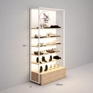 Estantería Modular SQ con estantes madera iluminados led, cajonera y logo corpóreo (Tubo Cuadrado25mm)