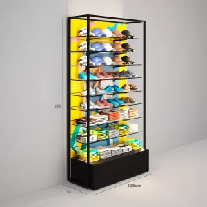 Deportes Estantería Modular SQ con estantes de cristal, fondo de lama y cajonera (Tubo Cuadrado25mm)