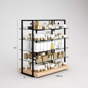 Farmacia Góndola SQ, estantes de cristal y Tarima (Tubo Cuadrado25mm)