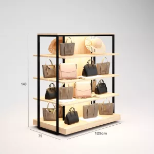 Complementos Góndola SQ, estantes de madera con iluminación led, fondo liso y Tarima (Tubo Cuadrado25mm)