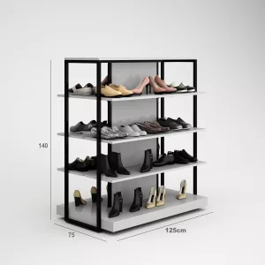 Calzados Góndola SQ, estantes de madera, fondo liso y Tarima (Tubo Cuadrado25mm)