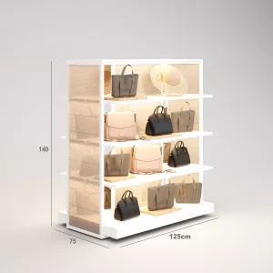 Complementos Góndola SQ, estantes de madera con iluminación led, fondo policarbonato y Tarima (Tubo Cuadrado25mm)