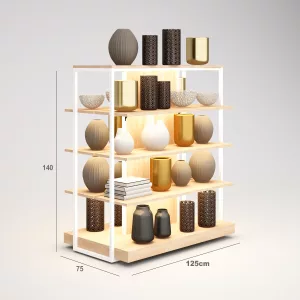 Complementos Góndola SQ, estantes de madera con iluminación led, fondo liso y Tarima (Tubo Cuadrado25mm)