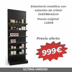 Estantería metálica con estantes de cristal 245X98x42cm