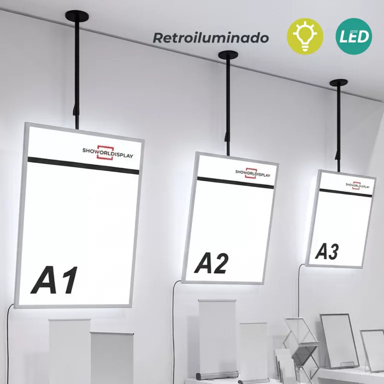 Portacartel LED modelo sobre con soporte techo
