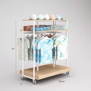 Confección Góndola Terraza SQ, barra colgadora, perchero y Tarima (Tubo Cuadrado25mm)