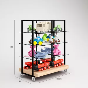 Juguetes Góndola Terraza SQ, estantes de cristal y Tarima (Tubo Cuadrado25mm)