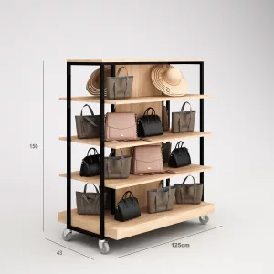 Complementos Góndola Terraza SQ, estantes de madera, fondo liso y Tarima (Tubo Cuadrado25mm)