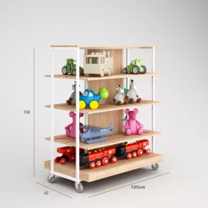 Juguetes Góndola Terraza SQ, estantes de madera, fondo liso y Tarima (Tubo Cuadrado25mm)