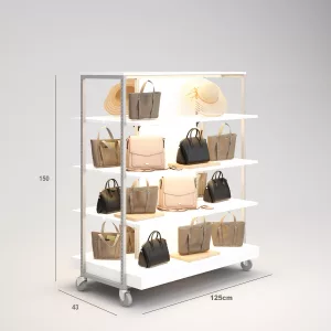 Complementos Góndola Terraza SQ, estantes de madera con iluminación led, fondo liso y Tarima (Tubo Cuadrado25mm)