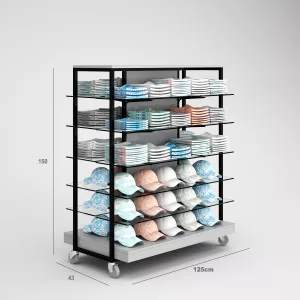 Confección Góndola Terraza SQ, estantes de cristal, madera fondo y Tarima (Tubo Cuadrado25mm)