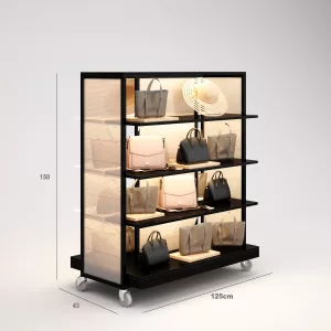 Complementos Góndola Terraza SQ, estantes de madera con iluminación led, fondo policarbonato y Tarima (Tubo Cuadrado25mm)