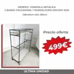 góndola metálica barra colgadora, estantes y ruedas.(GRIS OSCURO 1521)