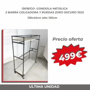 góndola metálica barra colgadora, estantes y ruedas.(GRIS OSCURO 1521)