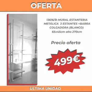 mural estantería metálica estantes y barra colgadora blanco