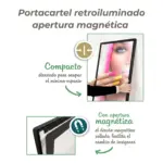 Portacartel apertura magnética led color negro