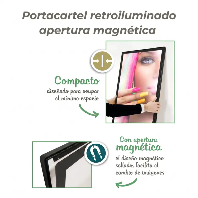 Portacartel apertura magnética led color negro